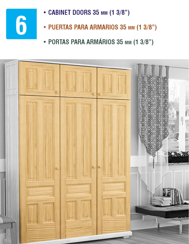 6 Cabinet Doors 35 mm (1 3-8)